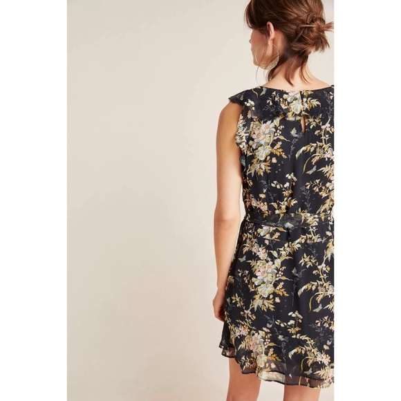 ✨NWT✨ PAIGE Tia Silk Ruffle Sleeveless Floral Dress Black Multi Sz Large - Picture 2 of 8